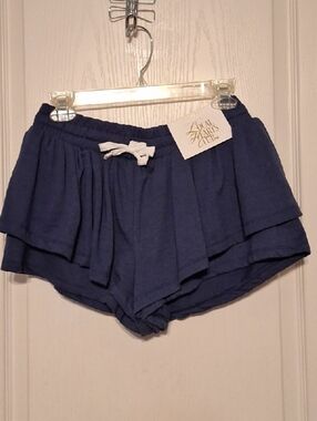 Blue Women's Layered Ruffle Shorts with Drawstring Sz L